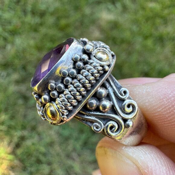 Amethyst Ring 925 Silver & 18k Gold BA Suarti Size 7.5 - Picture 9 of 17